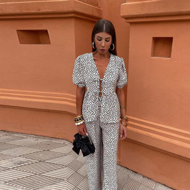 Women&#39;s Linen Puff Sleeve Two-Piece Set