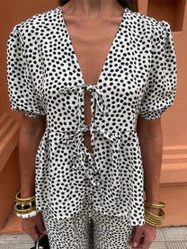 Women&#39;s Linen Puff Sleeve Two-Piece Set