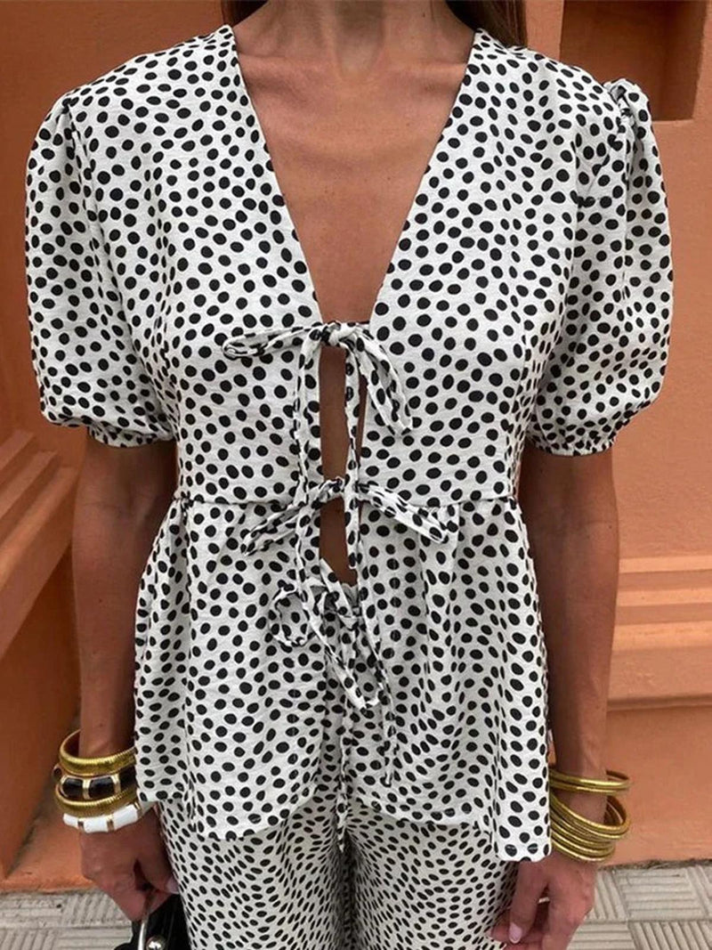 Women&#39;s Linen Puff Sleeve Two-Piece Set