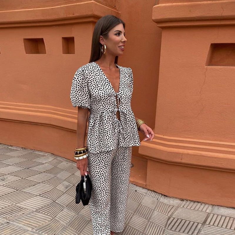 Women&#39;s Linen Puff Sleeve Two-Piece Set