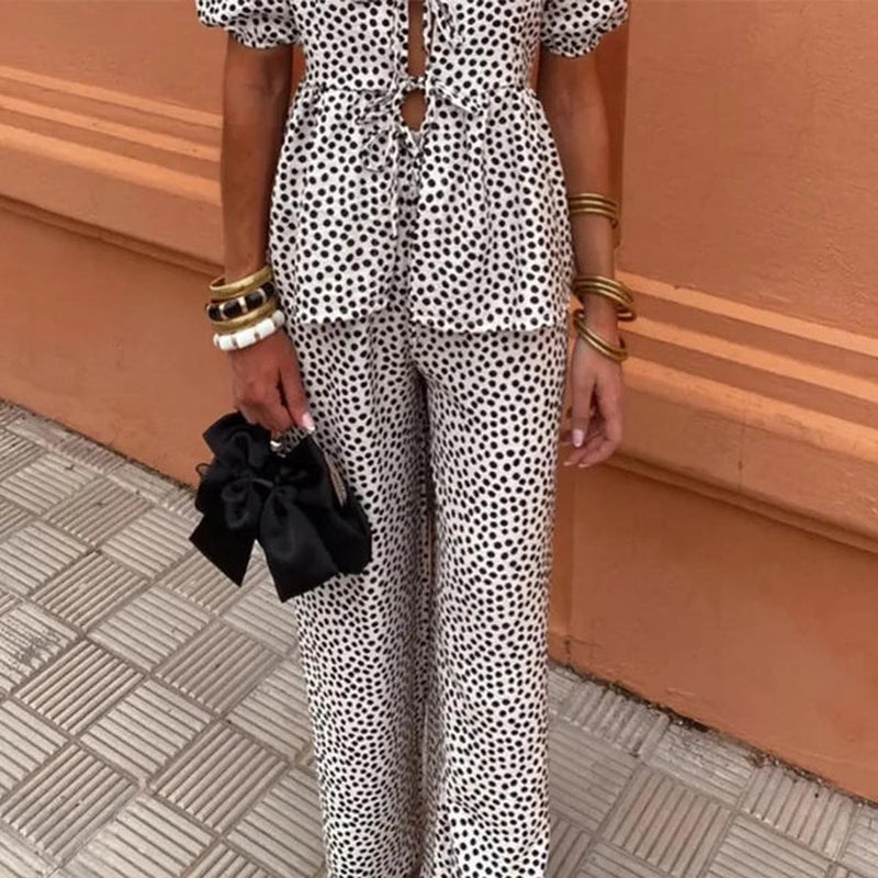 Women&#39;s Linen Puff Sleeve Two-Piece Set