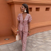 Women&#39;s Linen Puff Sleeve Two-Piece Set