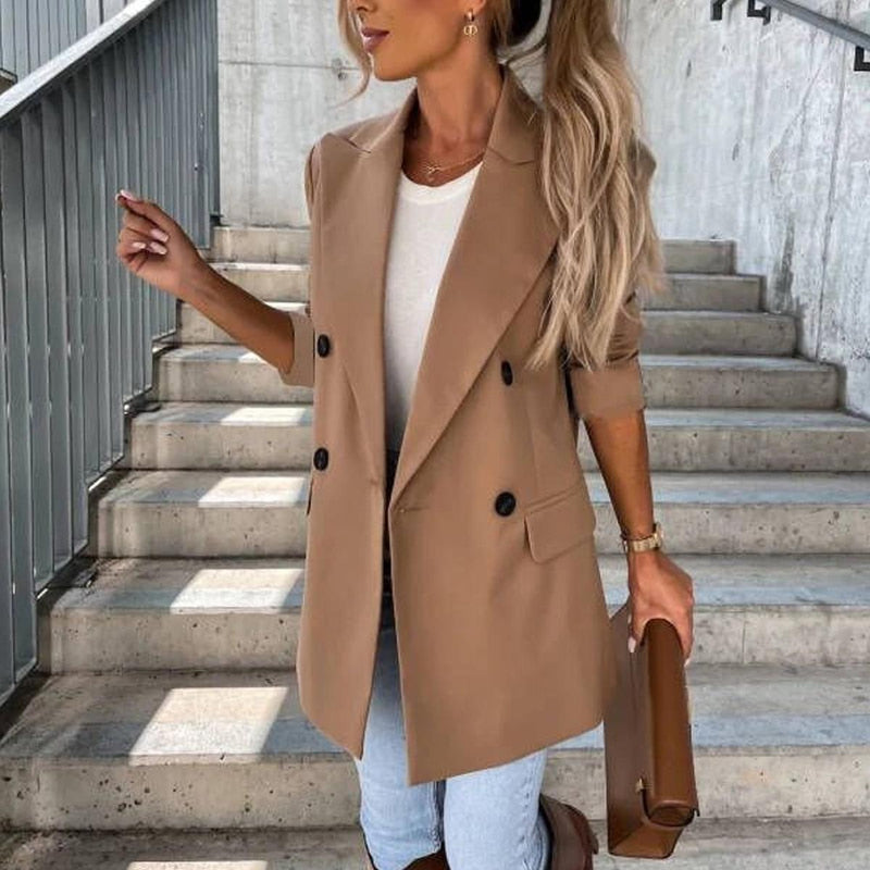 Women&#39;s Long Blazer Elegant Formal Jacket