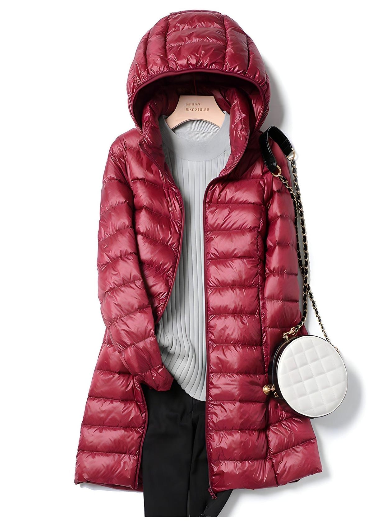 Women&#39;s Long Down Jacket With Removable Hood