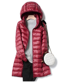 Women&#39;s Long Down Jacket With Removable Hood