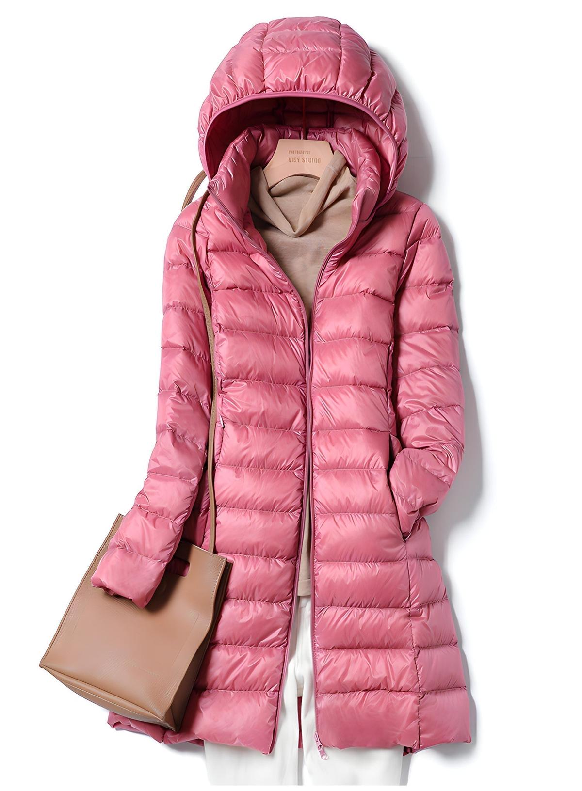 Women&#39;s Long Down Jacket With Removable Hood