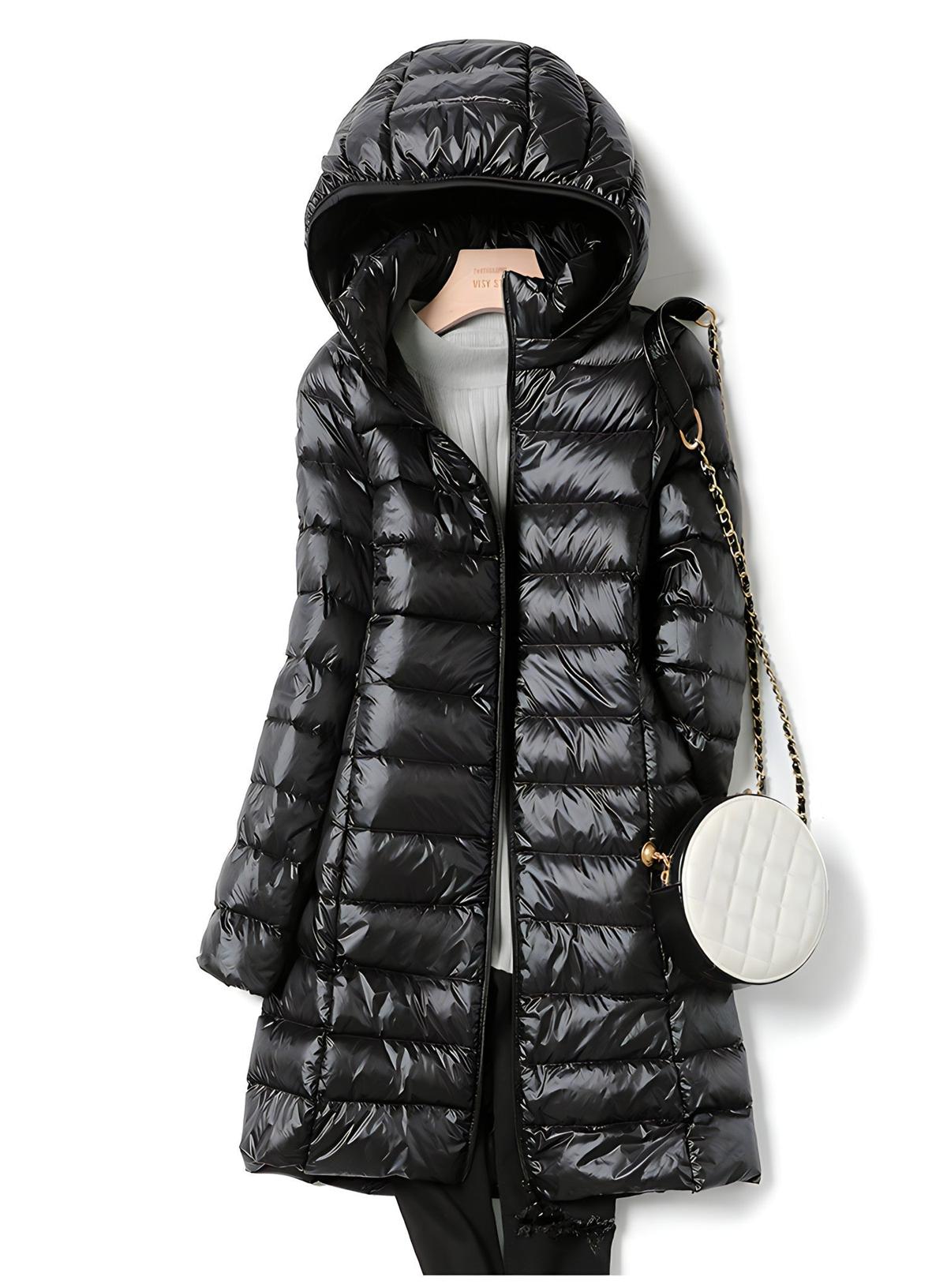 Women&#39;s Long Down Jacket With Removable Hood