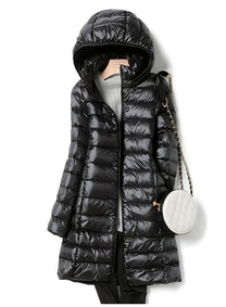 Women&#39;s Long Down Jacket With Removable Hood