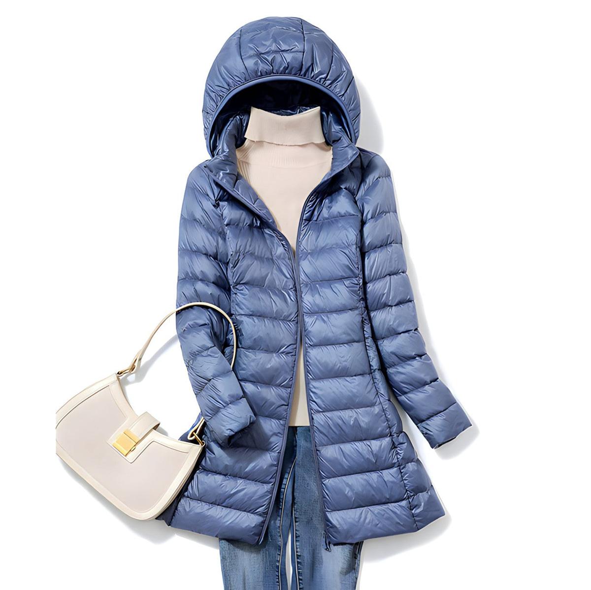 Women&#39;s Long Down Jacket With Removable Hood