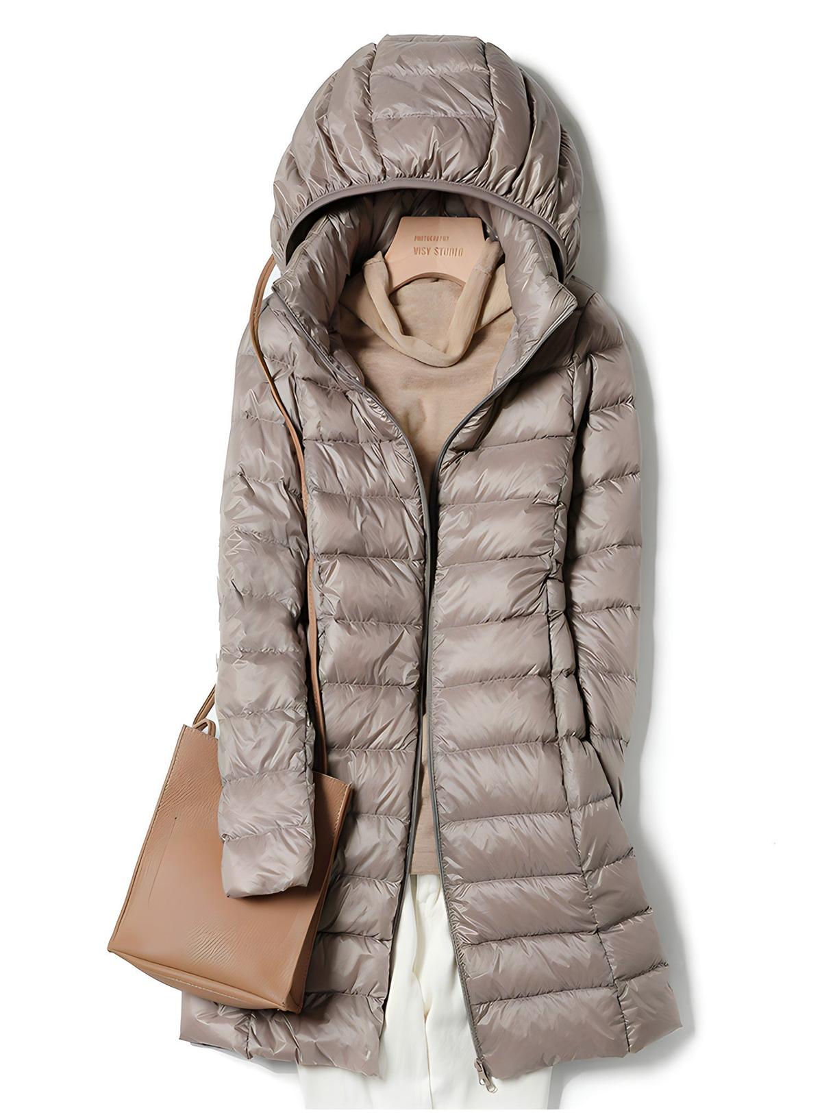 Women&#39;s Long Down Jacket With Removable Hood