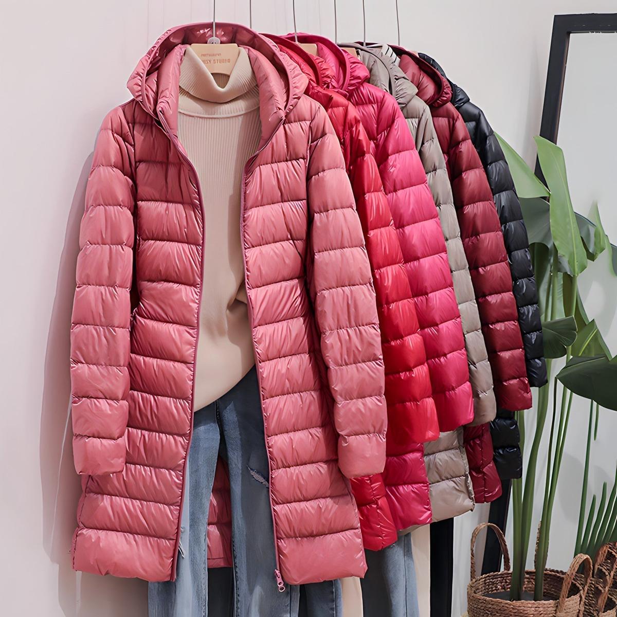 Women&#39;s Long Down Jacket With Removable Hood