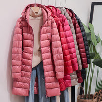 Women&#39;s Long Down Jacket With Removable Hood