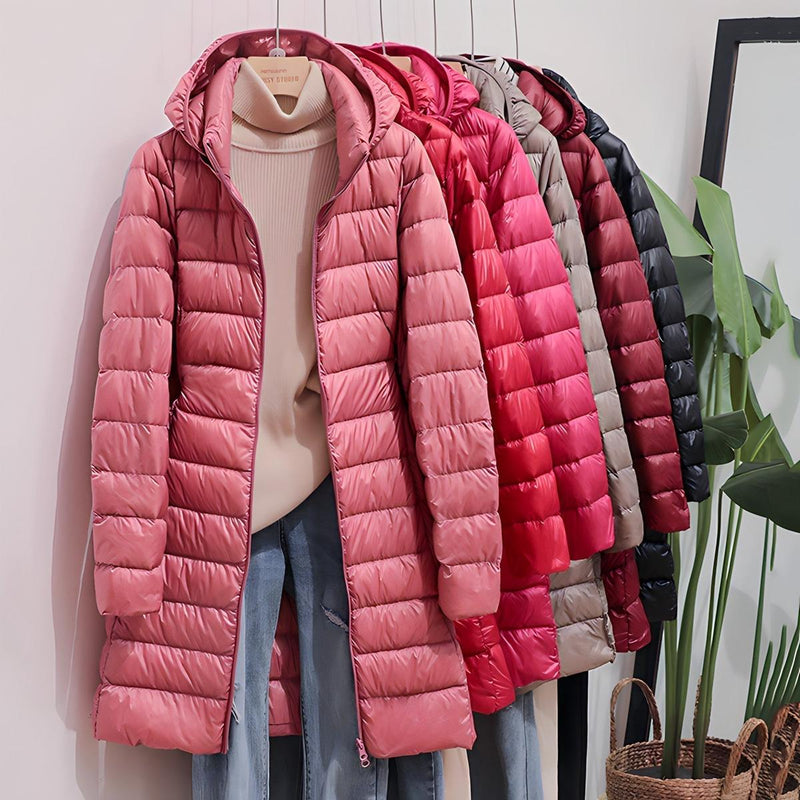 Women&#39;s Long Down Jacket With Removable Hood