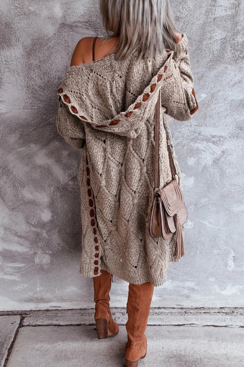 Women&#39;s Long Hooded Cardigan Sweater