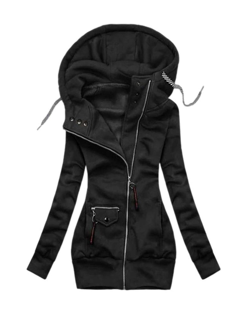 Women&#39;s Long Hoodie With Adjustable Hood And Elastic Cuffs