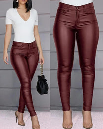 Women&#39;s Long Leather Jegging Pants