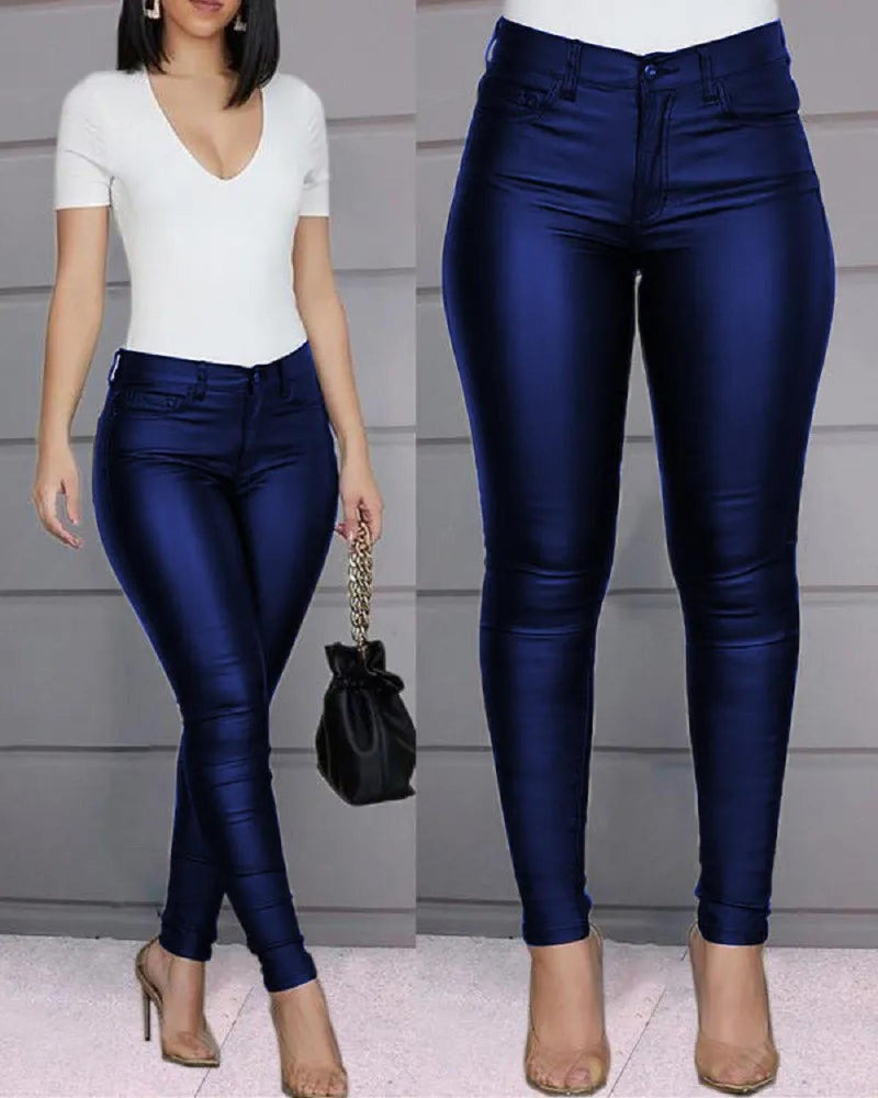 Women&#39;s Long Leather Jegging Pants