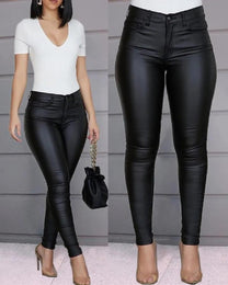 Women&#39;s Long Leather Jegging Pants
