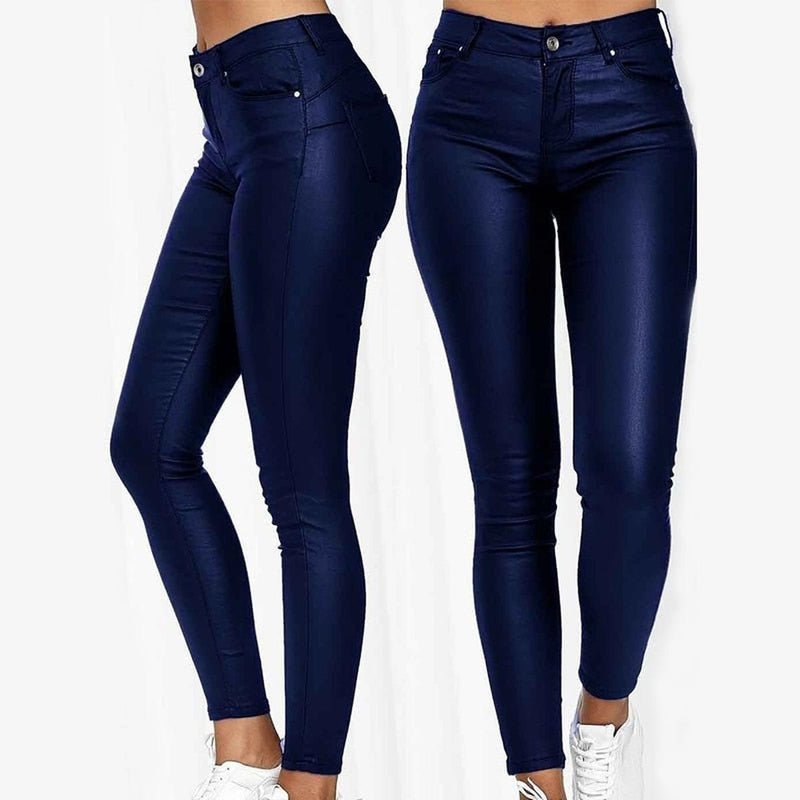 Women&#39;s Long Leather Jegging Pants