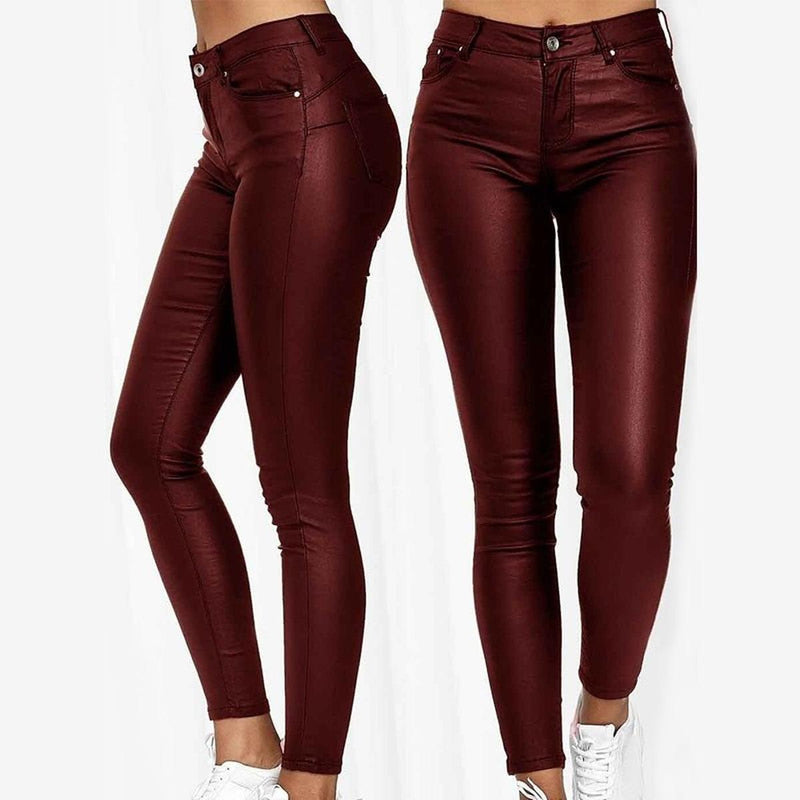 Women&#39;s Long Leather Jegging Pants