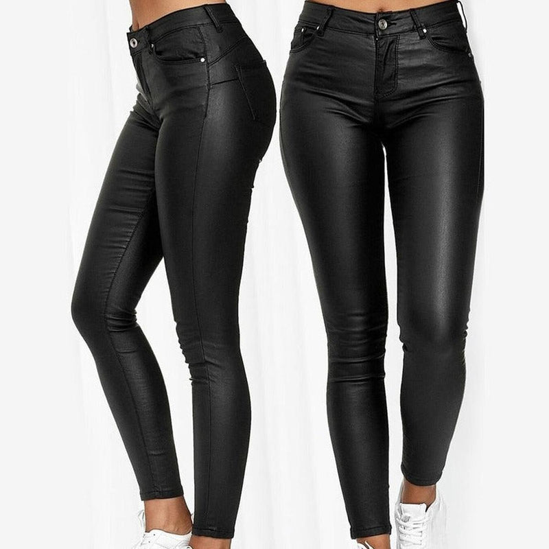 Women&#39;s Long Leather Jegging Pants