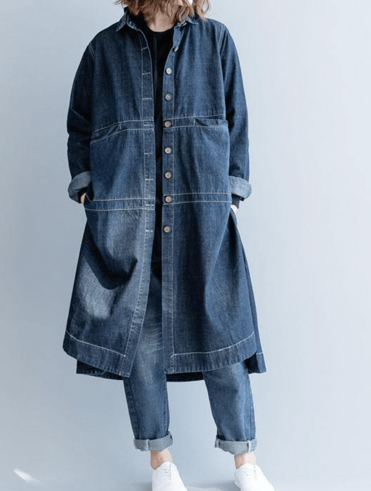 Women&#39;s Long Loose Coat Dress With Button Closure