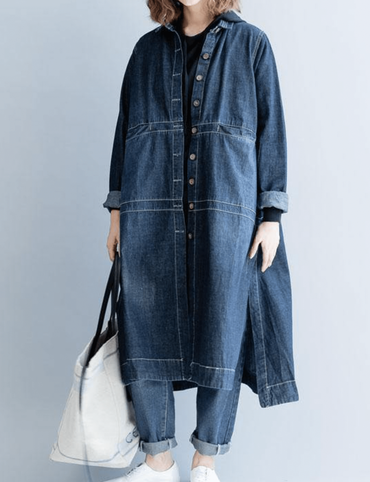 Women&#39;s Long Loose Coat Dress With Button Closure