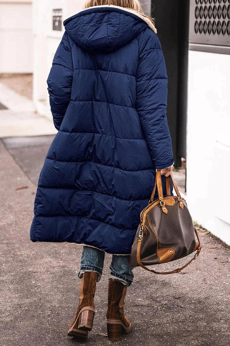 Women&#39;s Long Reversible Winter Coat With Hood And Teddy Lining
