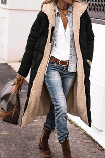 Women&#39;s Long Reversible Winter Coat With Hood And Teddy Lining