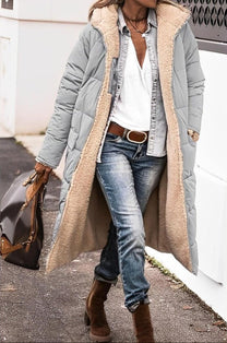 Women&#39;s Long Reversible Winter Coat With Hood And Teddy Lining