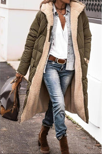 Women&#39;s Long Reversible Winter Coat With Hood And Teddy Lining
