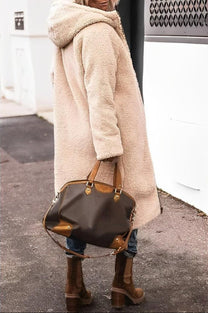 Women&#39;s Long Reversible Winter Coat With Hood And Teddy Lining