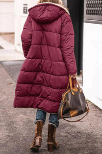 Women&#39;s Long Reversible Winter Coat With Hood And Teddy Lining