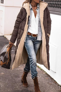 Women&#39;s Long Reversible Winter Coat With Hood And Teddy Lining