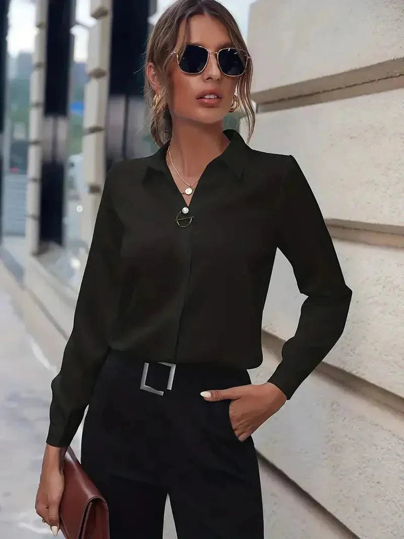 Women&#39;s Long Sleeve Formal Button Down Blouse