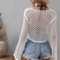 Women&#39;s Long Sleeve Mesh Top With Elegant Neckline
