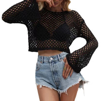 Women&#39;s Long Sleeve Mesh Top With Elegant Neckline