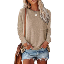 Women&#39;s Long Sleeve Round Neck Shirt - Comfortable Basic Top