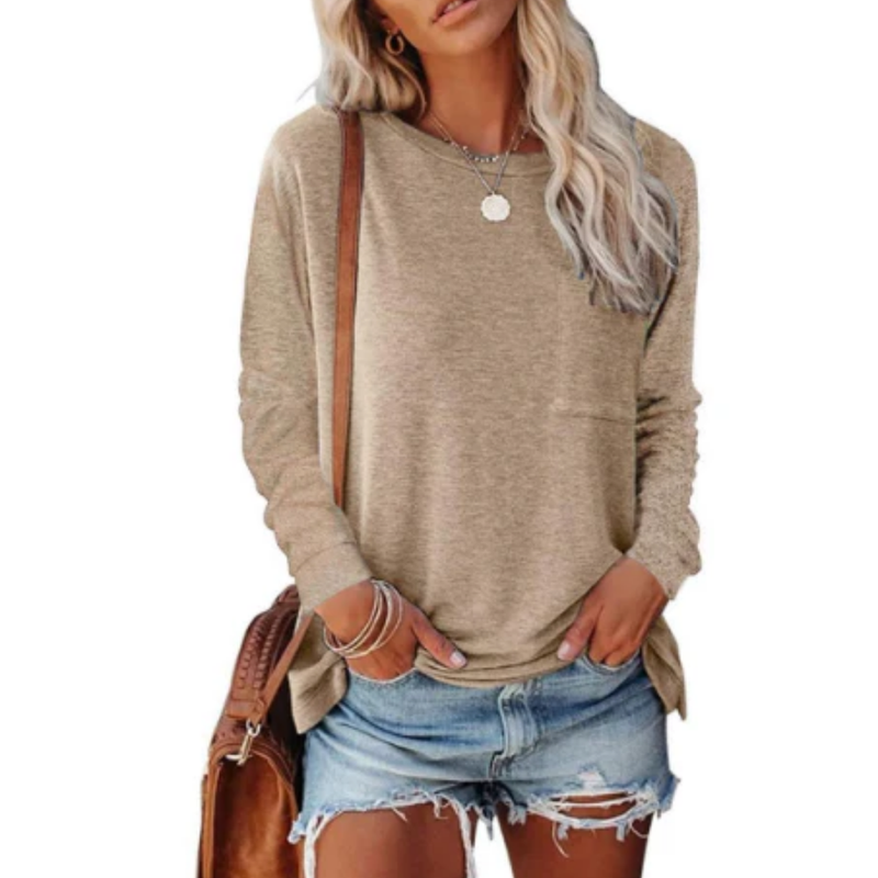 Women&#39;s Long Sleeve Round Neck Shirt - Comfortable Basic Top
