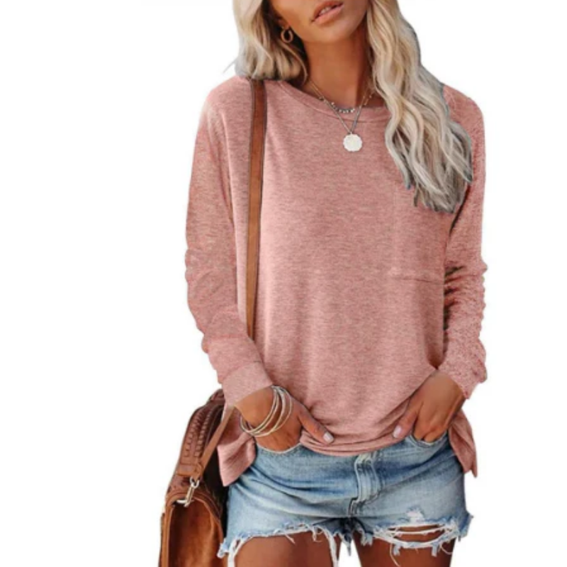 Women&#39;s Long Sleeve Round Neck Shirt - Comfortable Basic Top