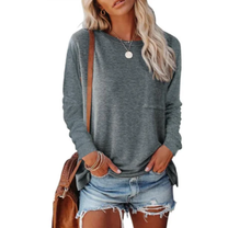 Women&#39;s Long Sleeve Round Neck Shirt - Comfortable Basic Top