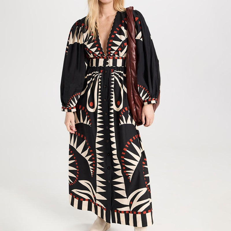 Women&#39;s Long Sleeve V-Neck Maxi Dress
