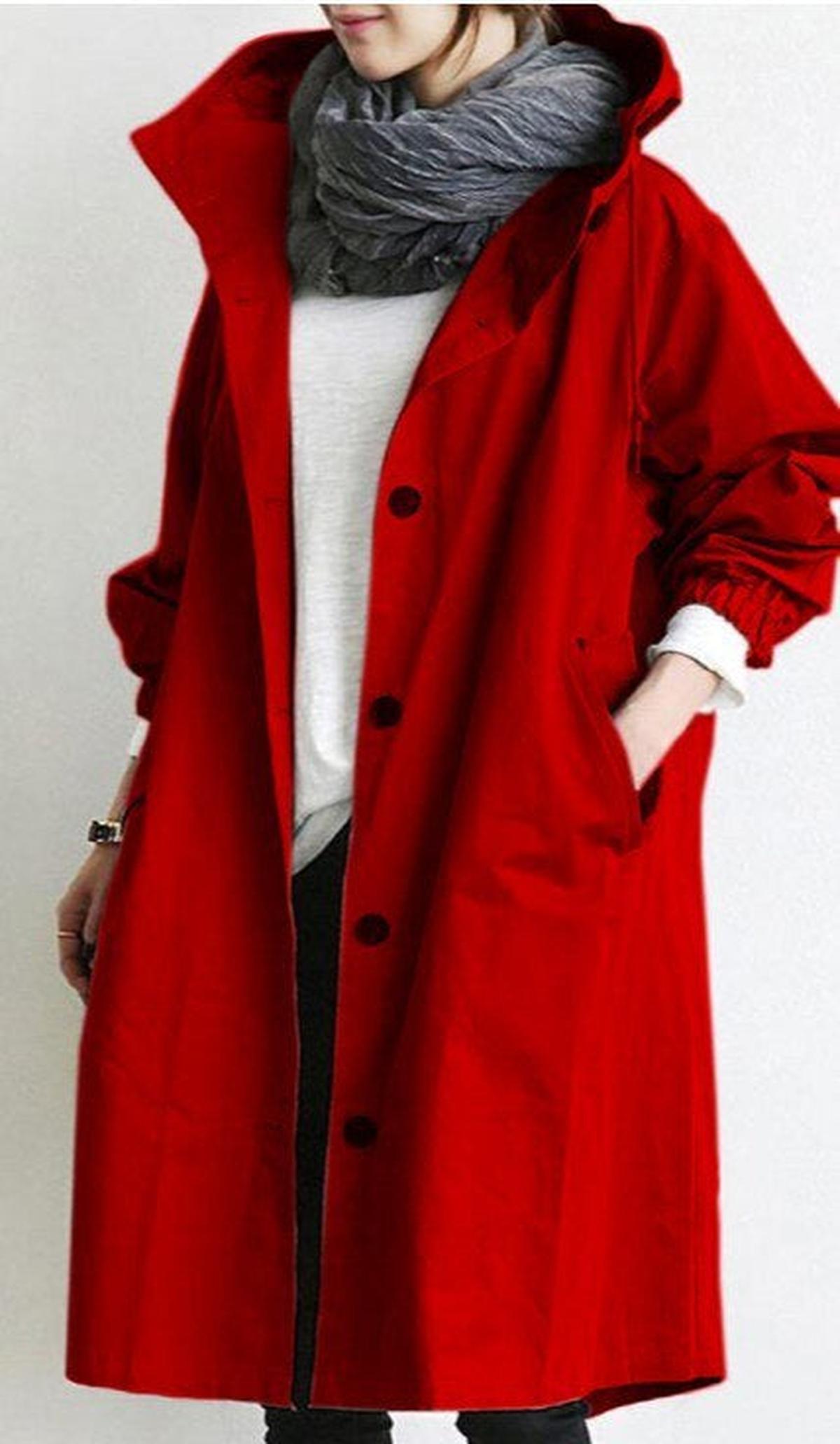 Women&#39;s Long Trench Coat With Hood For Transitional Seasons