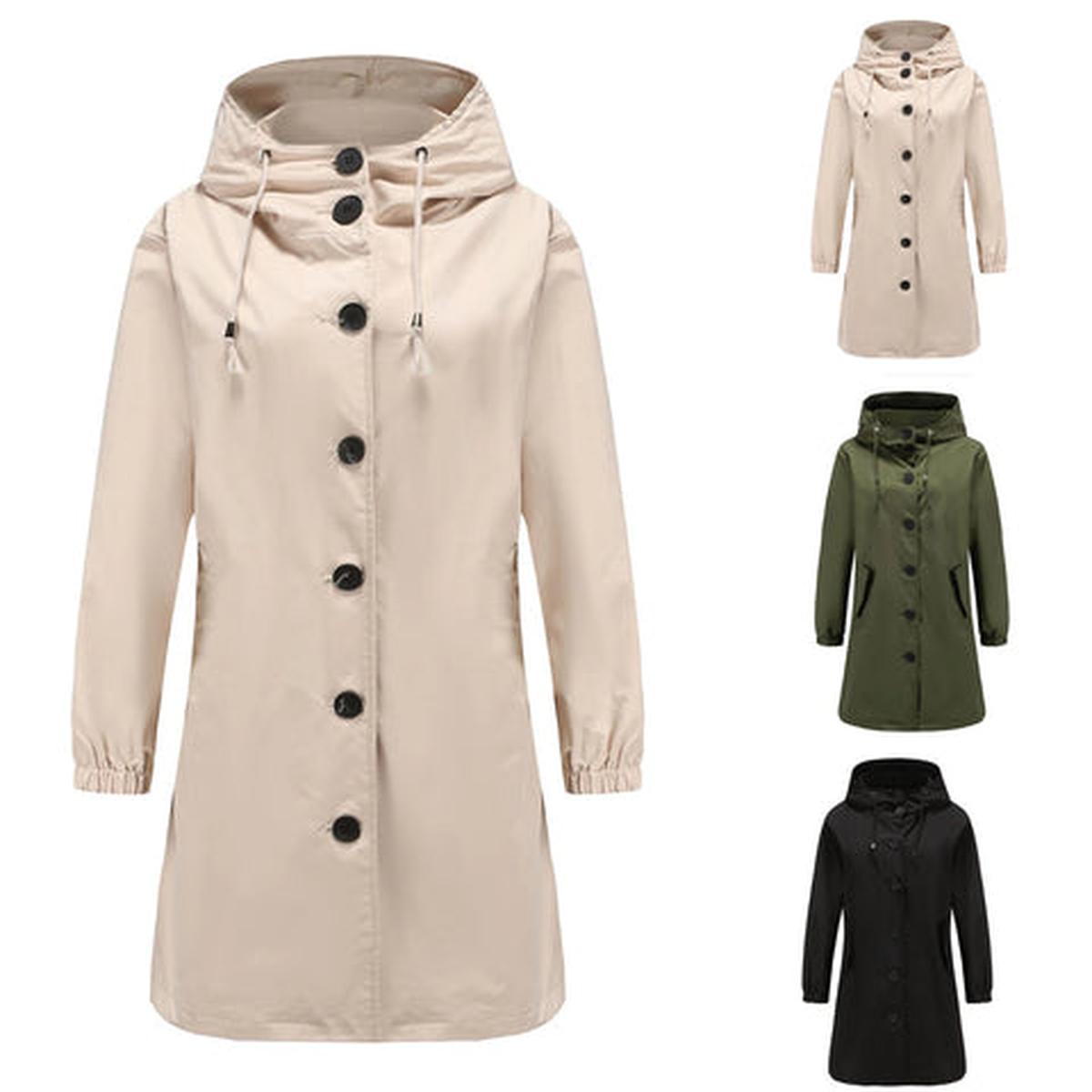 Women&#39;s Long Trench Coat With Hood For Transitional Seasons