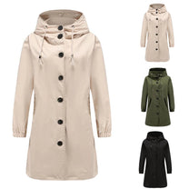 Women&#39;s Long Trench Coat With Hood For Transitional Seasons