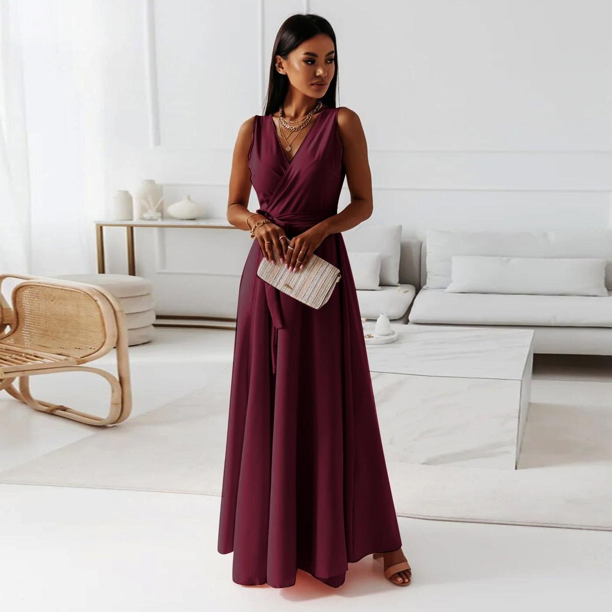 Women&#39;s Long V-Neck Evening Dress Dark Green