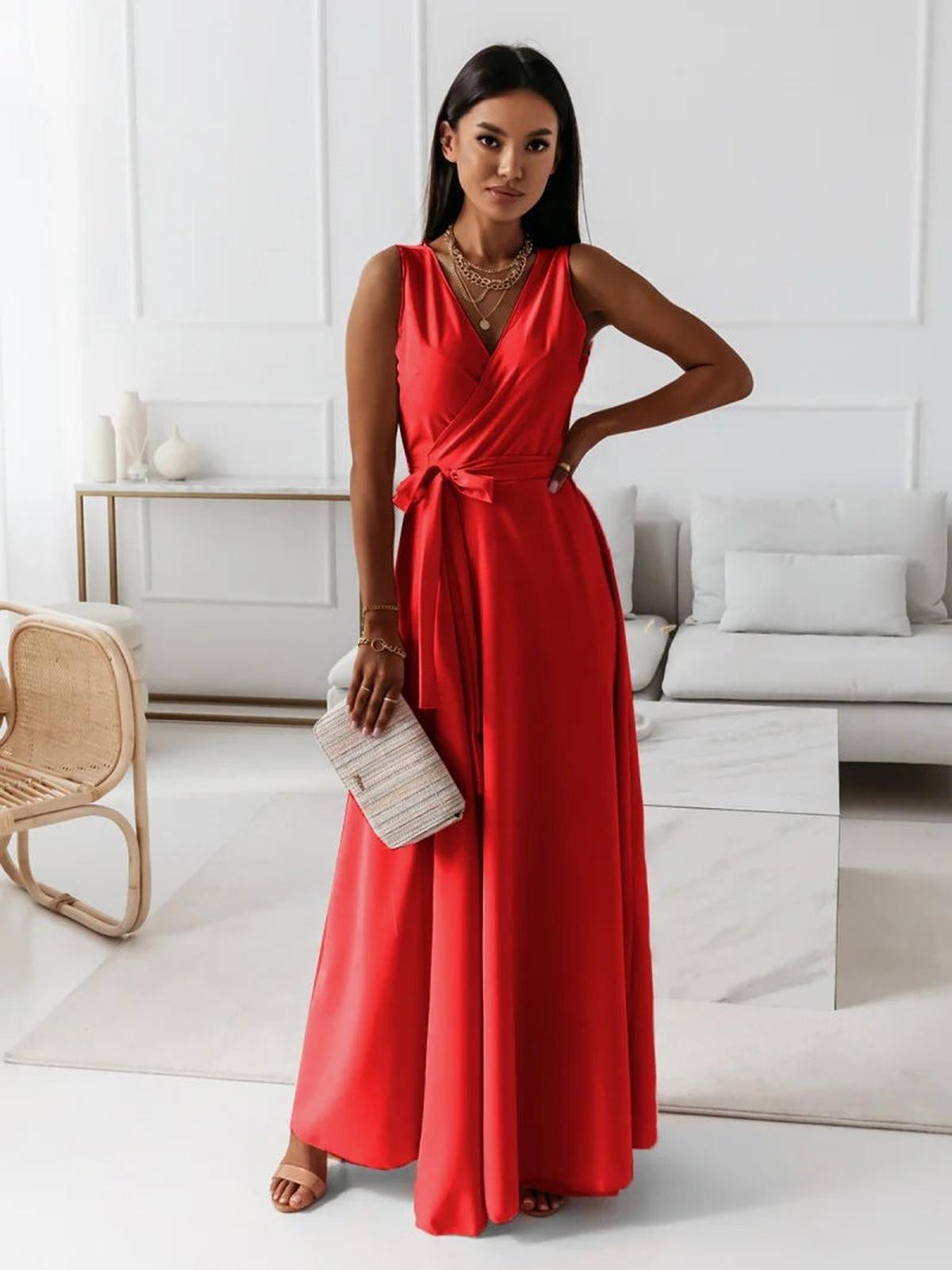 Women&#39;s Long V-Neck Evening Dress Dark Green