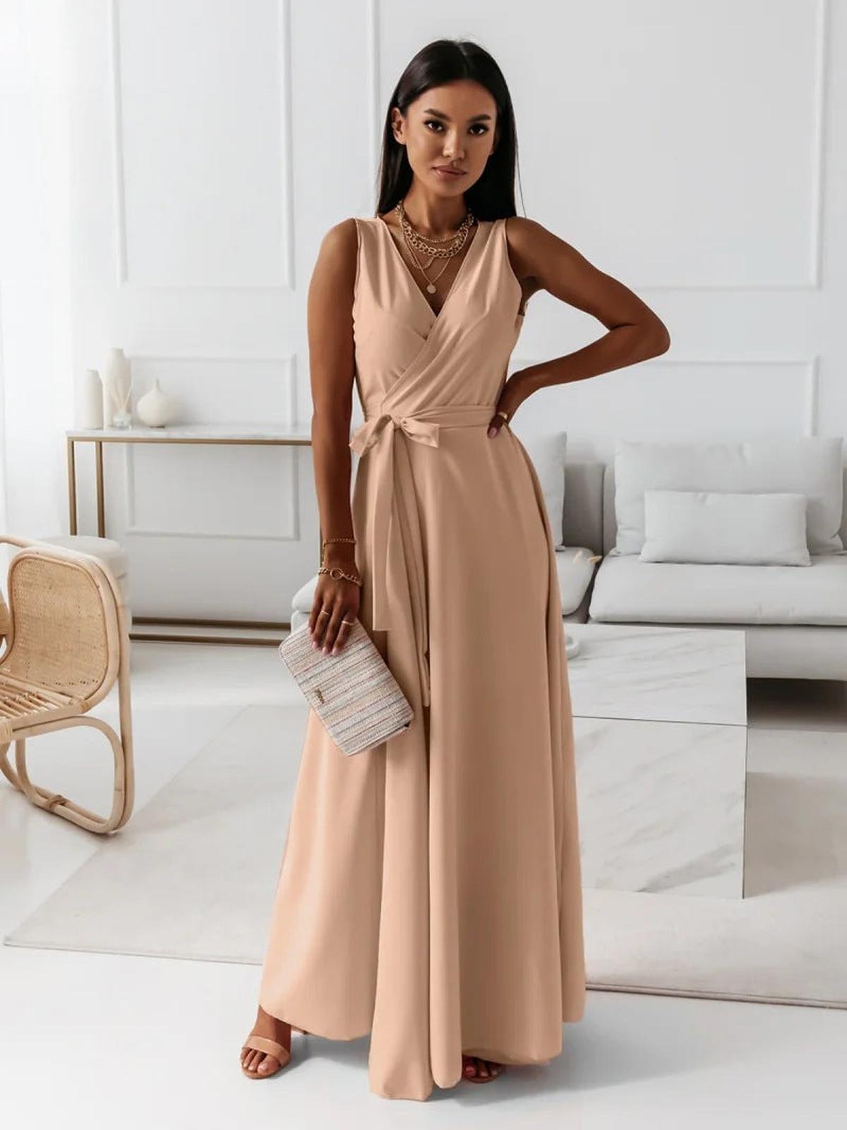 Women&#39;s Long V-Neck Evening Dress Dark Green