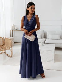 Women&#39;s Long V-Neck Evening Dress Dark Green