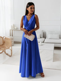 Women&#39;s Long V-Neck Evening Dress Dark Green